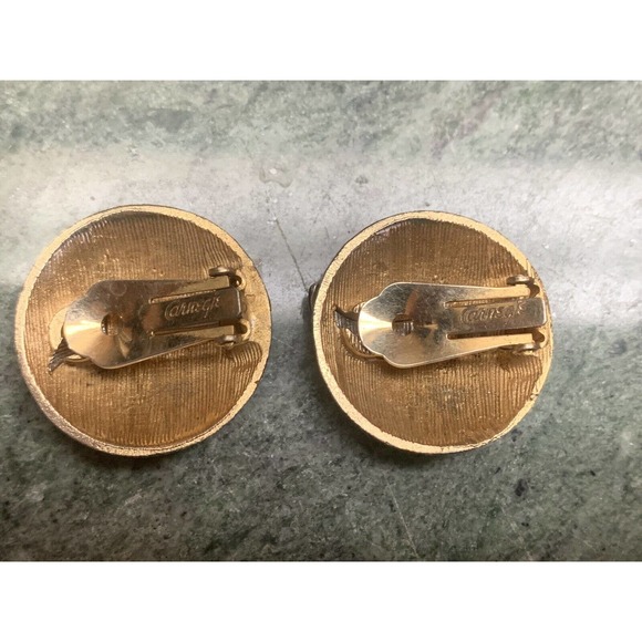 Vintage CARNEGIE deco Style Pave Gold-tone Clip On Earrings - Picture 14 of 16